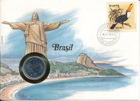 Brazília 1984. 50C acél felbélyegzett érmés borítékban, bélyegzéssel T:UNC Brasil 1984. 50 Cruzeiros steel in coin envelope with stamp, cancellation C:UNC