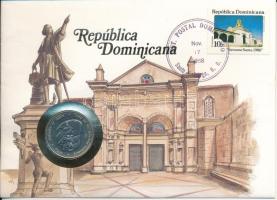 Dominikai Köztársaság 1987. 1/2P Cu-Ni érmés borítékon alkalmi bélyegzős bélyeggel, német nyelvű leírással T:UNC Dominican Republic 1987. 1/2 Peso Cu-Ni Carnation revolution in coin letter with stamp with description in German C:UNC