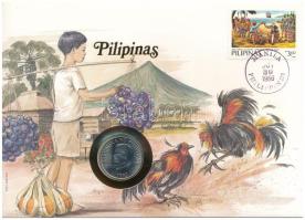 Fülöp-szigetek 1985. 50s Cu-Ni felbélyegzett borítékban, bélyegzéssel, német nyelvű leírással T:AU Philippines 1985. 50 Sentimo Cu-Ni in envelope with stamp, cancellation and a prospectus in german C:AU