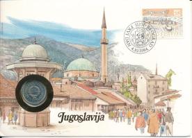 Jugoszlávia 1983. 10D Cu-Ni felbélyegzett borítékban, bélyegzéssel T:UNC Yugoslavia 1983. 10 Dinara Cu-Ni in envelope with stamp, cancellation C:AU.