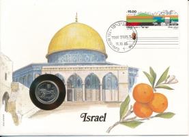 Izrael 1982. 1/2Sh Cu-Ni felbélyegzett borítékban, bélyegzéssel, T:UNC Israel 1982. 1/2 Sheqel Cu-Ni in envelope with stamp, and cancellation C:UNC