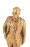 Lenin öntött bronz szobra fa talapzaton. Jelzés nélkül, m: 19 cm