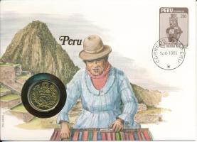 Peru 1982. 50S Al-bronz felbélyegzett borítékban, bélyegzéssel T:UNC Peru 1982. 50 Soles de Oro Al-bronz in envelope with stamp C:UNC