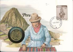 Peru 1982. 50S Al-bronz felbélyegzett borítékban, bélyegzéssel T:UNC,AU patina Peru 1982. 50 Soles de Oro Al-bronz in envelope with stamp C:UNC,AU patina