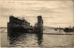 1914 Pola,Pula; K.u.K. Kriegsmarine Stahldock / K.u.K. haditengerészet állódok / Austro-Hungarian Navy dry dock. Phot. Alois Beer. F. W. Schrinner