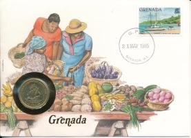 Kelet-Karibi Államok 1981. 1$ Al-bronz felbélyegzett &quot;Grenada&quot; borítékban, bélyegzéssel T:UNC East Caribbean States 1981. 1 Dollar Al-bronze in &quot;Grenada&quot; envelope with stamp and cancellation C:UNC