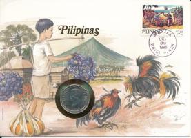 Fülöp-szigetek 1985. 50s Cu-Ni felbélyegzett borítékban, bélyegzéssel T:AU Philippines 1985. 50 Sentimo Cu-Ni in envelope with stamp, and cancellation C:AU