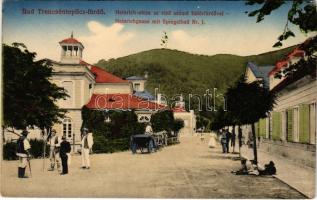 1916 Trencsénteplic, Trencianske Teplice; Heinrich utca, első számú tükörfürdő. Hermann Seibt kiadása / street, spa (EK)