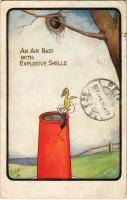 1921 An air raid with explosive shells. Raphael Tuck & Sons Oilette Humorous Postcard No. 8799. (EK)