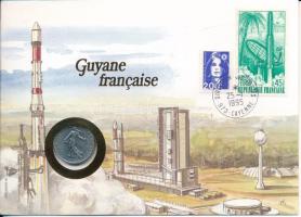 Franciaország 1975. 1Fr Ni felbélyegzett Francia Guyana borítékban, bélyegzéssel T:XF France 1975. 1 Franc Ni in French Guyana envelope with stamp, cancellation C:XF