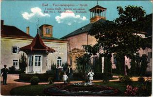 Trencsénteplic, Trencianske Teplice; 1. számú fürdő, kénvíz ivócsarnok. Wertheim Zsigmond kiadása / spa and sulphur drinking hall (apró szakadás / tiny tear)