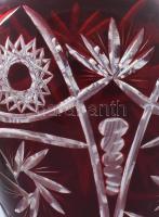 Csiszolt bordó kristály váza, jelzés nélkül, hibátlan, m: 30 cm