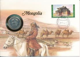 Mongólia 1981. 50M Cu-Ni felbélyegzett borítékban, bélyegzéssel, német nyelvű leírással T:UNC Mongolia 1981. 50 Möngö Cu-Ni in envelope with stamp, cancellation and a prospectus in german C:UNC