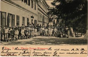 1900 Pola, Pula; K.u. k. Kriegsmarine Marine-Knaben-Volksschule. Alois Beer / Tengerészeti iskola / marine school (kis szakadás / small tear)