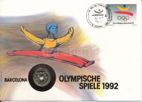 Spanyolország 1990. 25p Ni-Br &quot;1992 Olimpiai Játékok&quot; érmés borítékban, bélyeggel és alkalmi bélyegzéssel T:UNC Spain 1990. 25 Pesetas Ni-Br &quot;1992 Olimpics&quot; in envelope with stamp and cancellation C:UNC