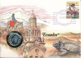 Ecuador 1985. 1S felbélyegzett borítékban, bélyegzéssel, német nyelvű leírással T:UNC Ecuador 1985. 1 Sucre in envelope with stamp and cancellation, with German description C:UNC