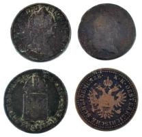 1761P 1kr Cu "Mária Terézia" + 1790S 1kr Cu "II. József" + 1816A 1kr Cu + 1851B 2kr Cu T:F