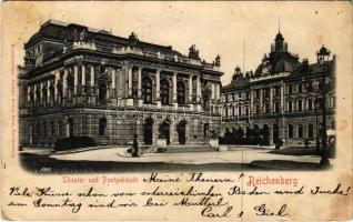 1900 Liberec, Reichenberg; Theater und Postgebäude / theatre, post office (pinhole)