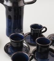 Skandináv iparművész kávés szett. Mázas kerámia, jelzés nélkül, 15 darabos, hibátlan, m: 23 cm alatt