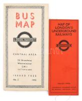 cc 1930 Londoni metrótérkép, összehajtható 5x13 cm, 15x13 cm + Londoni busz térkép 1935 + cc 1930 London subway map, folding 5x13 cm, 15x13 cm + London bus map 1935