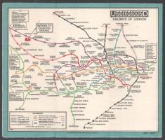 cc 1930 Londoni metrótérkép, összehajtható 5x13 cm, 15x13 cm + Londoni busz térkép 1925 / cc 1930 Lo...