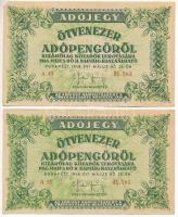 1946. 50.000AP (2x) közeli sorszámok &quot;A 13 06.583 - A 13 06.587&quot; T:XF Adamo P50