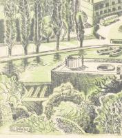 Józsa János (1936-2016): Debreceni panoráma. Színes rézkarc, papír, jelzett. Üvegezett fakeretben, 2...