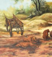 Klausz Éva (XX. sz. második fele), másolat ismeretlen festő után: Vidéki élet. Olaj, farost, jelzett...