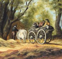 Klausz Éva (XX. sz. második fele), másolat ismeretlen festő után: Vidéki élet. Olaj, farost, jelzett...