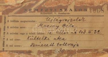 Mocsay Béla (működött 1920-45 körül): Kültelki utca (Ferencváros). Akvarell, tus, toll, papír, jelez...