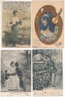 17 db RÉGI zsáner motívum képeslap, fotólap vegyes minőségben: hölgyek, romantikus párok / 17 pre-1945 motive postcards and photos in mixed quality: ladies, romantic couples