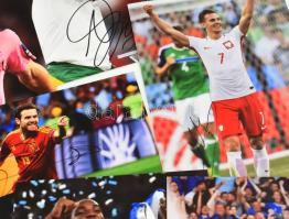 Labdarúgó aláírás-gyűjtemény, 7 db: Juan Mata, Alex Telles, Tom Davies, Arkadiusz Milik, David Prutt...