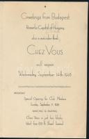 1938 New yorki francia hely Chez Vous magyar motívumokkal és Budapestre utaló szöveggel nyomott megh...