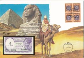 Egyiptom DN (1982-1986) 5p felbélyegzett borítékban, bélyegzéssel T:UNC Egypt ND (1982-1986) 5 Piastres in envelope with stamp and cancellation C:UNC