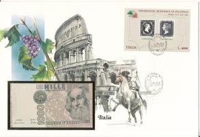 Olaszország 1982. 1000L felbélyegzett borítékban, alkalmi bélyegzéssel T:UNC Italy 1982. 1000 Lire in envelope with stamp and cancellation C:UNC