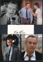 Jack Lemmon (1925-2001) Oscar- és Golden Globe-díjas amerikai színész aláírása őt ábrázoló összeállításon, képekkel, A4-es albumlapra ragasztva, tanúsítvánnyal / Jack Lemmon (1925-2001) American actor, Oscar and Golden Globe winner's signature, attached to an A4 sheet with photos, with certificate