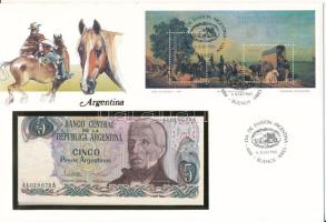 Argentína 1983-1984. 5P felbélyegzett borítékban, alkalmi bélyegzéssel T:UNC Argentina 1983-1984. 5 Pesos in envelope with stamp and cancellation C:UNC