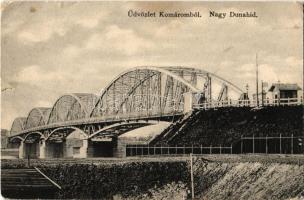 1907 Komárom, Komárnó; Nagy Duna híd. Spitzer Sándor kiadása / Velky Dunajsky most / Danube bridge (szakadás / tear)