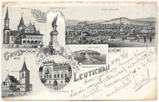 1899 (Vorläufer) Lőcse, Leutschau, Levoca; Rathaus, Honvéd Denkmal, Marienberg, Total Ansicht, Historisches Haus / városháza, Honvéd emlékmű, látkép, Thurzó féle ház. Braun Fülöp kiadása / town hall, Hungarian military monument, general view, mansion. Art Nouveau, floral, litho (vágott / cut)