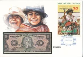 Ecuador 1986. 10S felbélyegzett borítékban, bélyegzéssel T:UNC Ecuador 1986. 10 Sucres in envelope with stamp and cancellation C:UNC