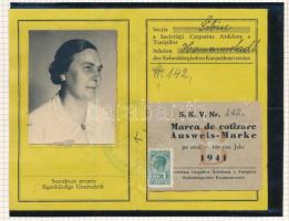 1941 Az Erdélyi Kárpát Egyesület nagyszebeni részlegének fényképes tagsági jegye tagsági bélyeggel / Photographic membership card of the Sibiu branch of the Transylvanian Carpathian Association with membership stamp