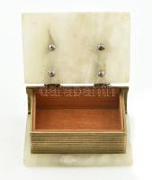 Díszkönyv alakú bronz és ónix díszdoboz. Fa betéttel, kis kopással, 15x12x6 cm