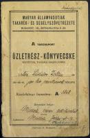 1933 Magyar Államvasutak takarék és Segélyszövetkezete üzletrészkönyv (szakadásokkal)