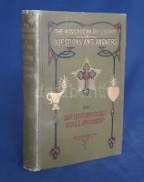 Heindel, Max:  The Rosicrucian Philosophy in Questions and Answers.  Chicago, (1910). Rosicrucian Fellowship [ny. n.] 430 + [2] p. Első kiadás.  Max Heindel (1865-1919) a dán származású amerikai okkultista, asztrológus és misztikus, az amerikai Rózsakeresztes Testvériség alapítójának angol nyelvű, kérdés-válasz formájában kidolgozott okkult filozófiája, mely a végső kérdésekre éppúgy válaszol, mint praktikus kérdésekre. A munka nyolc fejezetben tárgyalja az élet, a világmindenség, a morál, a biológia, a lélek, a megvilágosodás, a spiritiszta praktikák, a rózsakeresztes életmód és ideológia kérdéseit. Az egyes fejezetek: Élet a Földön - Élet a halál után - Újjászületés - A Biblia tanításai - Spiritiszta jelenségek - Távolbalátás - Asztrológia - Állatvilág. Egyes fejezetek élén egész oldalas összefoglaló ábrák a lélek szerkezetéről, a Föld - és általánosságban a kozmosz - valódi összetételéről, a teremtés rendjéről (mely titkos ismeretek egyetlen ábrában is közölhetőek). Max Heindel (1865-1919), a jeles okkultista vállalkozó Carl Louis Fredrik Grasshoff néven született Dániában; betegségekkel tarkított gyermekkora után hajógépészetet tanult Skóciában, majd az Egyesült Államokban több helyen dolgozott gépészként, egyúttal teozófiai előadásokat hallgatott, illetve elmélyült a teozófia szakirodalmában. A szerző számos jeles teozófus előadásán jelen volt, szorgosan jegyzetelt, később az előadások velejét - egyes visszaemlékezések szerint - saját műveiként tüntette fel. Max Heindel a plágiumot természetesen nem ismerte el, állításai szerint művének ihletője az Idősebb Testvérnek nevezett szellemi lény volt, amerikai okkult tanulmányai után e szellemlény útmutatásai szerint utazott Európa-szerte, és nyert bepillantást a magasabb misztériumokba. E tapasztalatokkal felvértezvén Seattle városában 1909-ben megalapította az ezoterikus elmélyedéssel és szellemi gyógyítással foglalatoskodó amerikai Rózsakeresztes Testvériséget, mely a mai napig létezik.  A címoldalon régi tulajdonosi bélyegzés, illetve bejegyzés.  Poss: Gyöngyöshalászy Takách Béla. [Gyöngyöshalászy Takách Béla (1874-1947) festő, építész, iparművész. A budapesti József Műegyetemen szerzett diplomája után Alpár Ignác mellett dolgozott Franciaországban, majd tíz évet töltött az Egyesült Államokban, ahol Alfons Mucha tanítványa volt. Kiállításai voltak New York, Boston, Philadelphia és Charleston városaiban. Az 1910-es években tért haza, itthon Széchenyi Bertalan, Dohnányi Ernő, Kozma Jenő villáit tervezte.]  Aranyozott, festett, a Rózsakeresztes Testvériség szimbólumával illusztrált kiadói egészvászon kötésben, aranyozott festésű lapszélekkel. Jó példány.