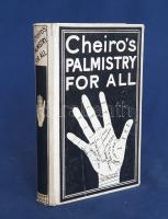 [Warner, William John] Cheiro:  Palmistry for All. Containing New Information on the Study of the Hand. With Upwards of Sixty Illustrations.  London, (1916). Herbert Jenkins Limited (Printed by William Clowes and Sons Ltd.) 1 t. (címkép) + XVII + [18]-187 + [5] p.  Oldalszámozáson belül egész oldalas ábrákkal gazdagon illusztrált, angol nyelvű tenyérjóslási kézikönyv, a huszadik század első évtizedeinek ünnepelt társasági figurájától, tenyérjósától és látnokától, William John Warnertől (1866-1936). Az ír születésű okkultista saját emlékiratai szerint Indiában sajátította el a kézforma és a személyiségjegyek, illetve a tenyér alakja és a személyes sors közötti összefüggések felismerésének művészetét. 1890-től kezdve a nemzetközi hírességek egész sora látogatta meg az ír jóst, többek között Mark Twain, Sarah Bernhardt, Thomas Edison, Oscar Wilde, a wales-i herceg és Gladstone miniszterelnök is tiszteletét tette nála. Szövegközti ábrákkal gazdagon illusztrált kézikönyvünk a tenyér jellemtani morfológiájába avat be. Példányunk a kiadás tizenkettedik lenyomatából származik.  Illusztrált kiadói egészvászon kötésben. Jó példány.