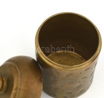 Régi bronz fedeles tégely, jelzett, m: 12 cm