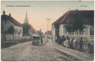 Csernátfalu, Cernatu (Négyfalu, Sacele); Fő utca, autó, üzlet. Hakker József kiadás / main street, shop, automobile (fl)