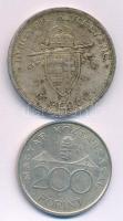 1938. 5P Ag "Szent István" + 1994. 200Ft Ag "Deák" T:XF patina Adamo P8.1, F13.1