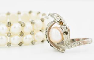 Kétsoros tenyésztett gyöngy nyaklánc + bizsu gyűrű tenyésztett gyönggyel