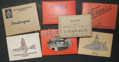 cca 1930 7 db fotósorozat: Róma, Leipzig, Edinburgh, Palermo, Strudengau + 7 db magyar és nyugat európai városképes fotósorozat az 1950-1970-es évekből